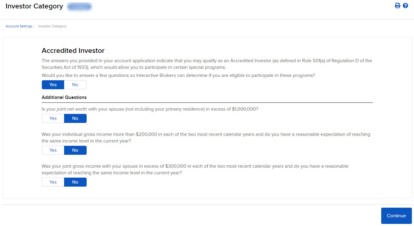 The investor category panel in broker portal. 